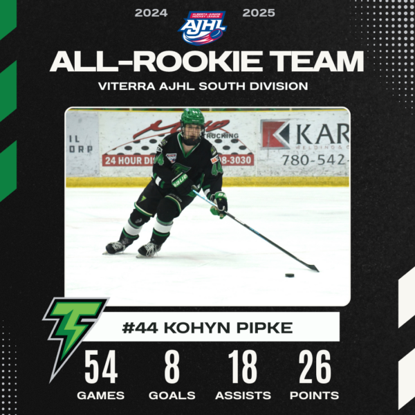 Kohyn Pipke selected for the Viterra AJHL South Division All- Rookie Team