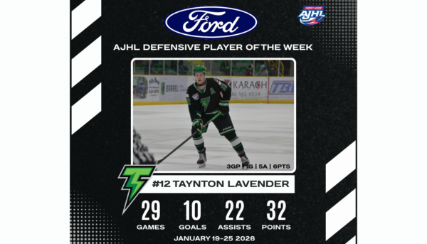 Taynton Lavender is the Alberta Ford Dealers AJHL Defensive Player of the Week