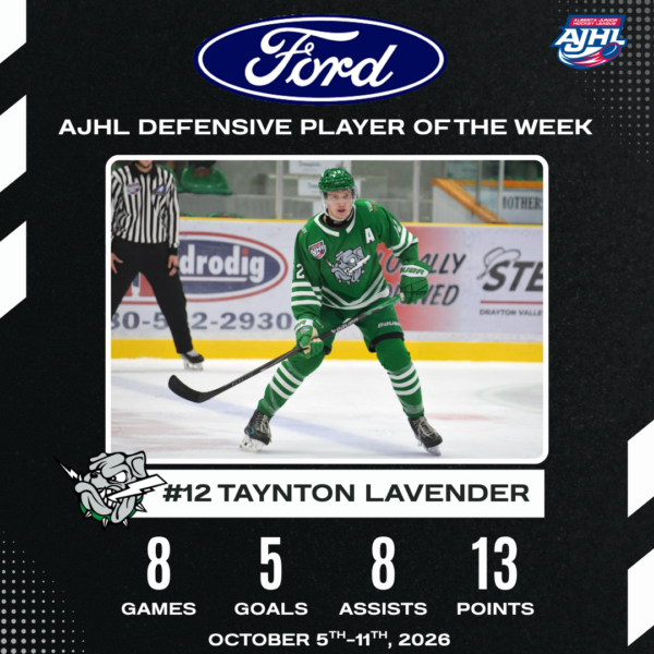 Taynton Lavender- Alberta Ford Dealers AJHL Defensive Player of the Week